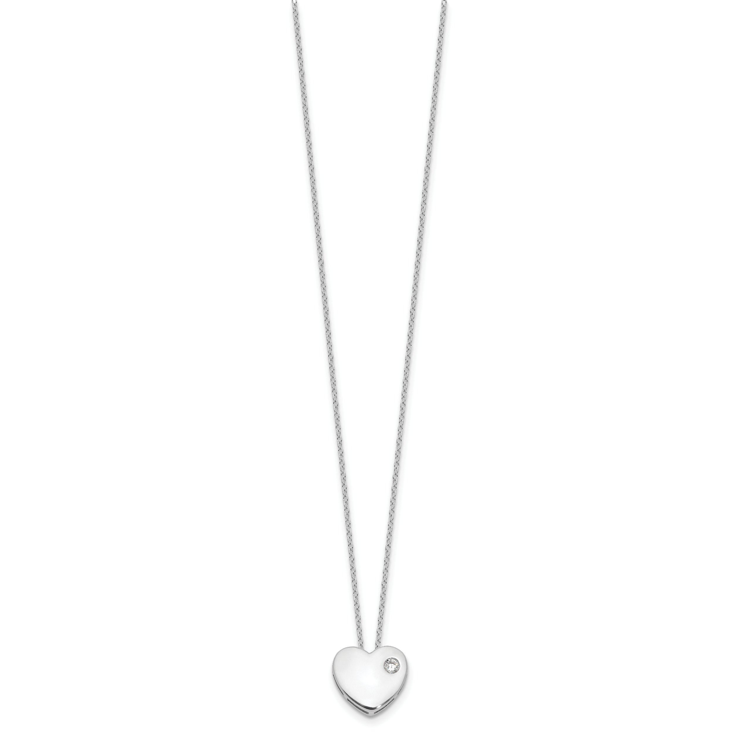 Sterling Silver RH-plated CZ Heart 18in Necklace and Post Earring Set