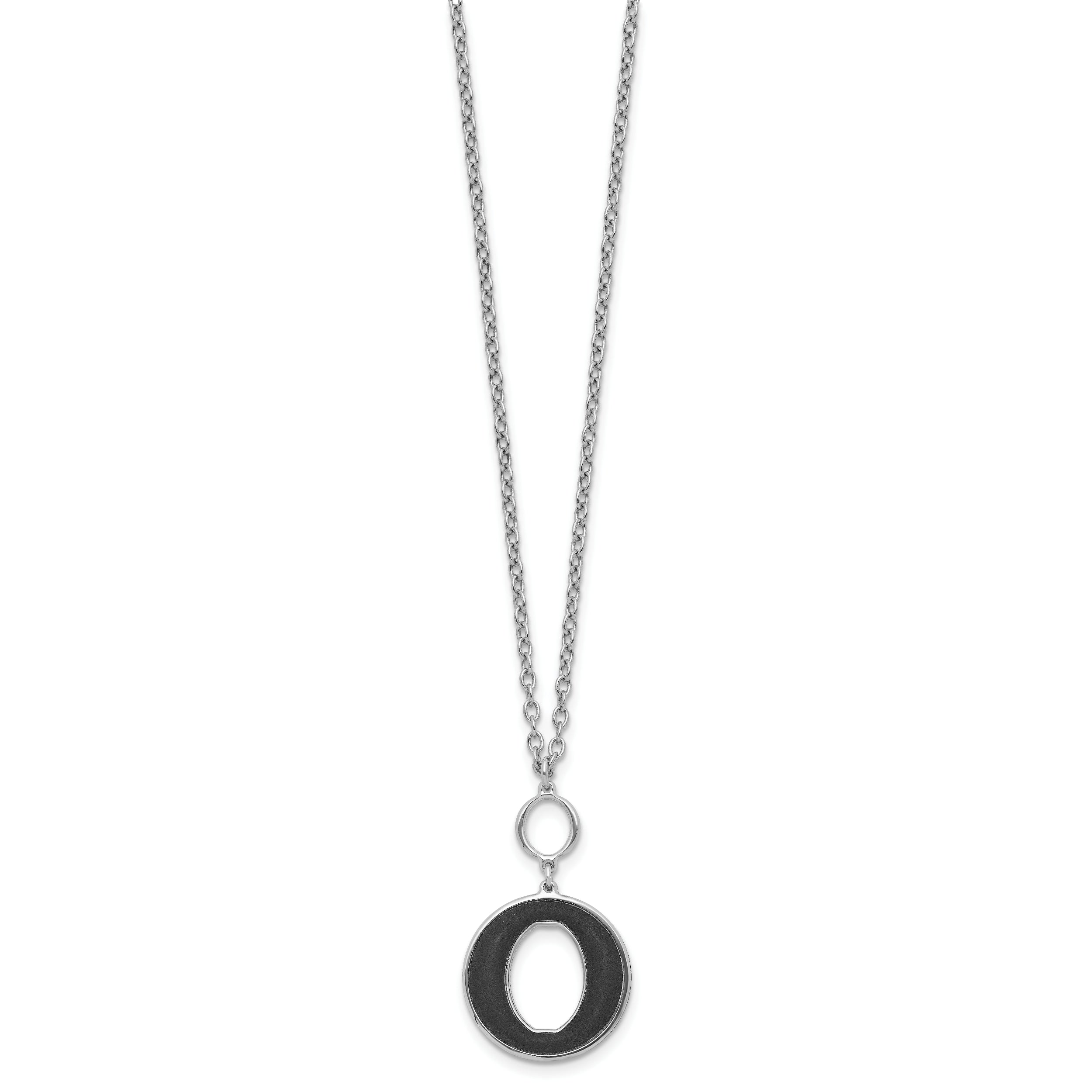 Sterling Silver Rhodium-plated 18in w/2in ext  Black Enamel Circle Necklace