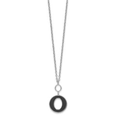 Sterling Silver Rhodium-plated 18in w/2in ext  Black Enamel Circle Necklace