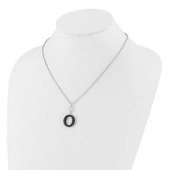 Sterling Silver Rhodium-plated 18in w/2in ext  Black Enamel Circle Necklace