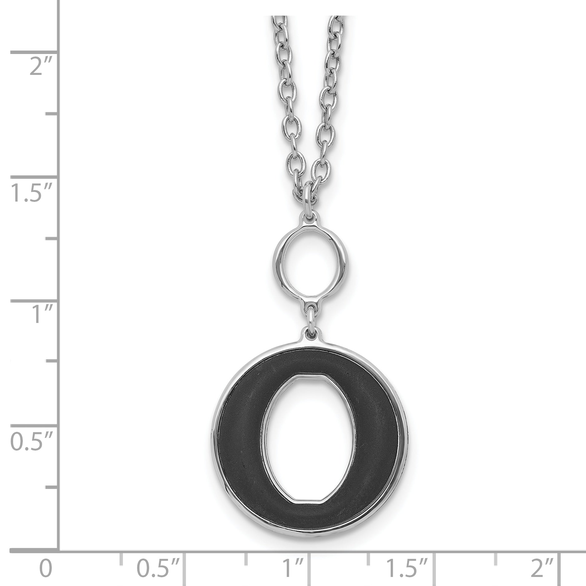 Sterling Silver Rhodium-plated 18in w/2in ext  Black Enamel Circle Necklace