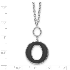 Sterling Silver Rhodium-plated 18in w/2in ext  Black Enamel Circle Necklace