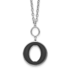 Sterling Silver Rhodium-plated 18in w/2in ext  Black Enamel Circle Necklace