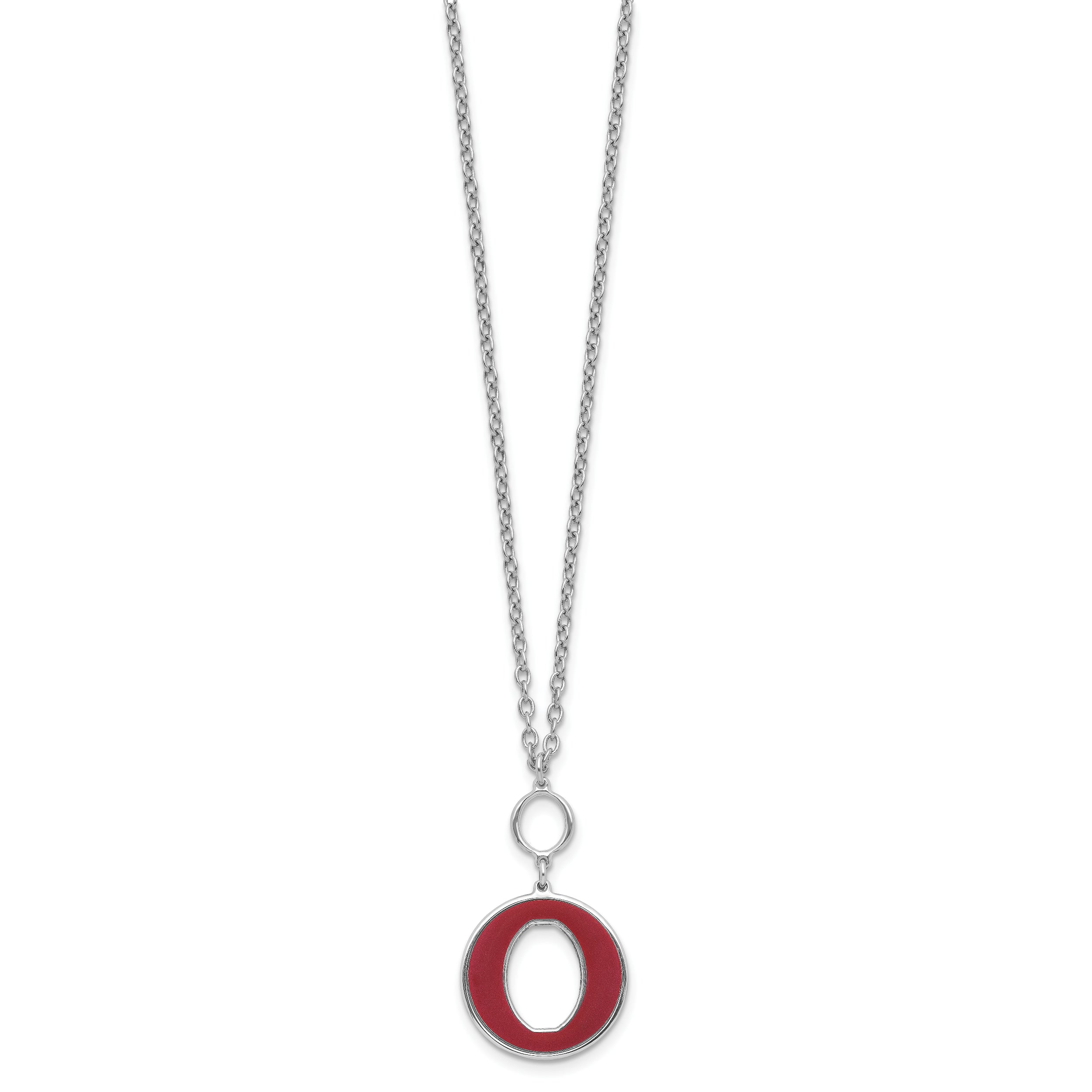 Sterling Silver Rhodium-plated 18in w/2in ext Red Enamel Circle Necklace