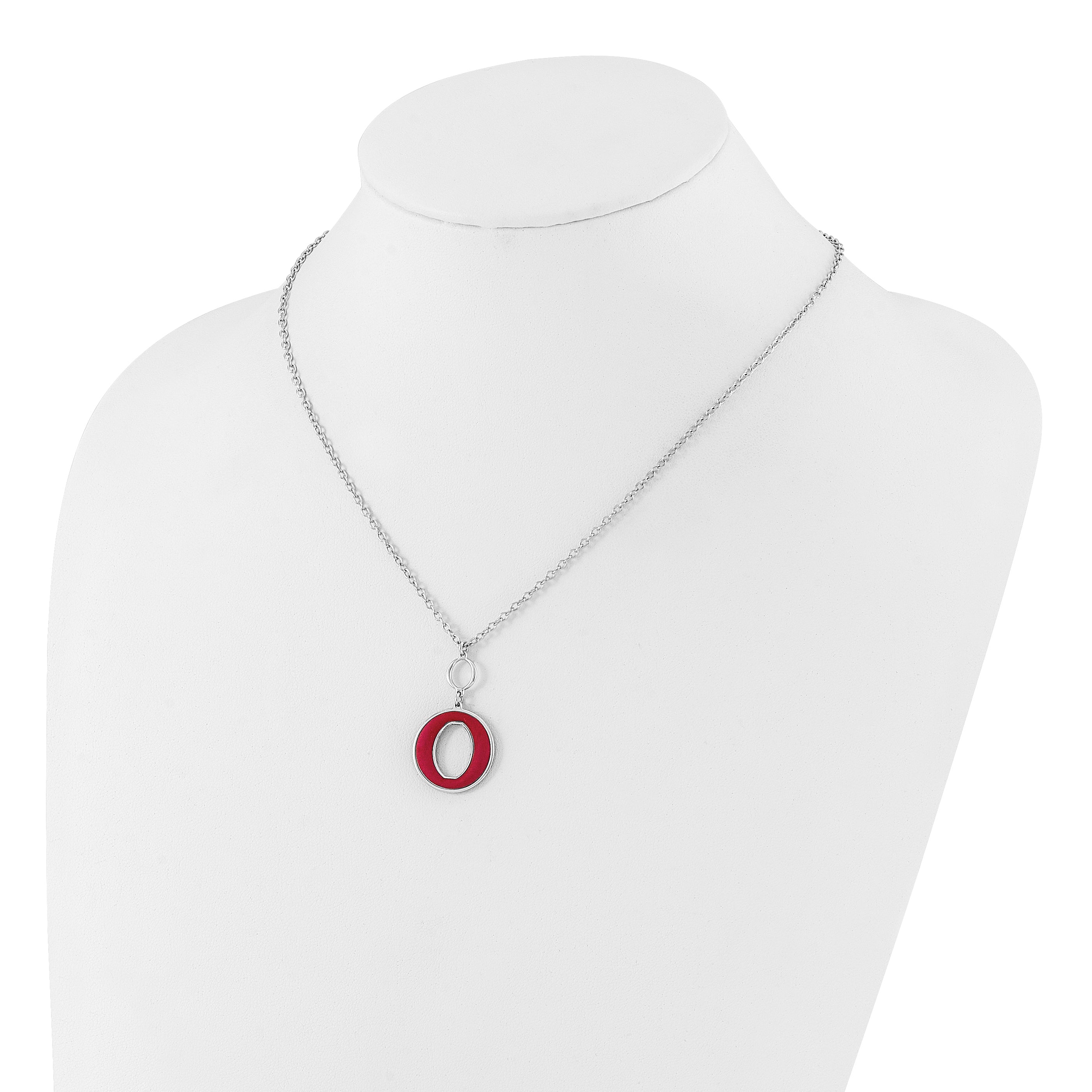 Sterling Silver Rhodium-plated 18in w/2in ext Red Enamel Circle Necklace