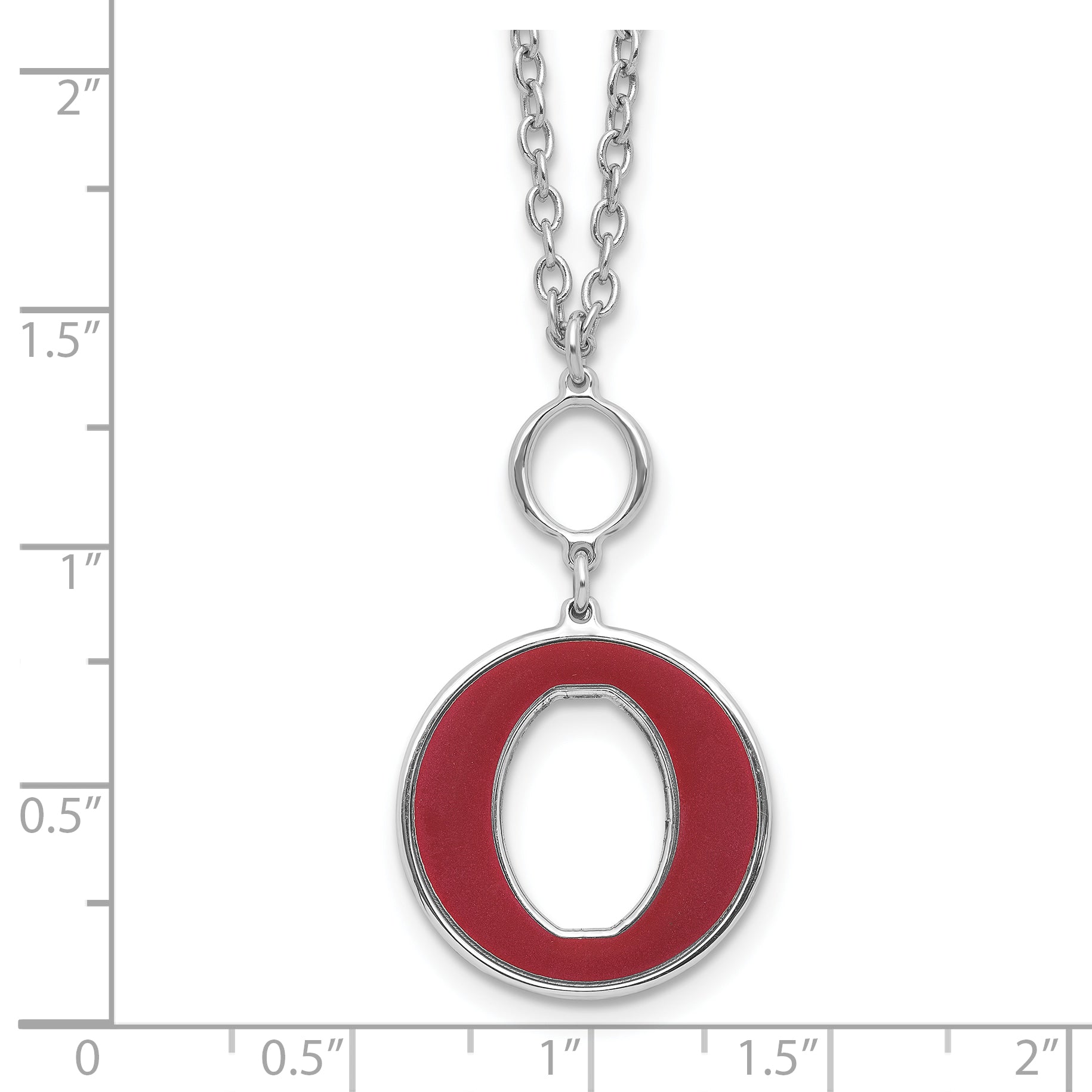 Sterling Silver Rhodium-plated 18in w/2in ext Red Enamel Circle Necklace