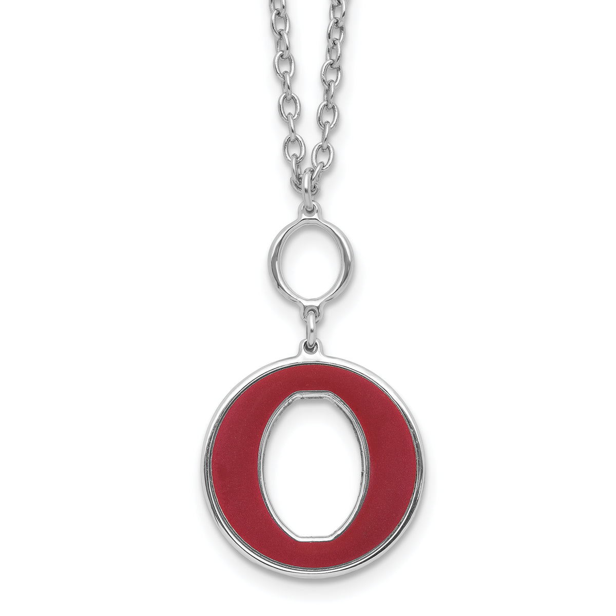 Sterling Silver Rhodium-plated 18in w/2in ext Red Enamel Circle Necklace