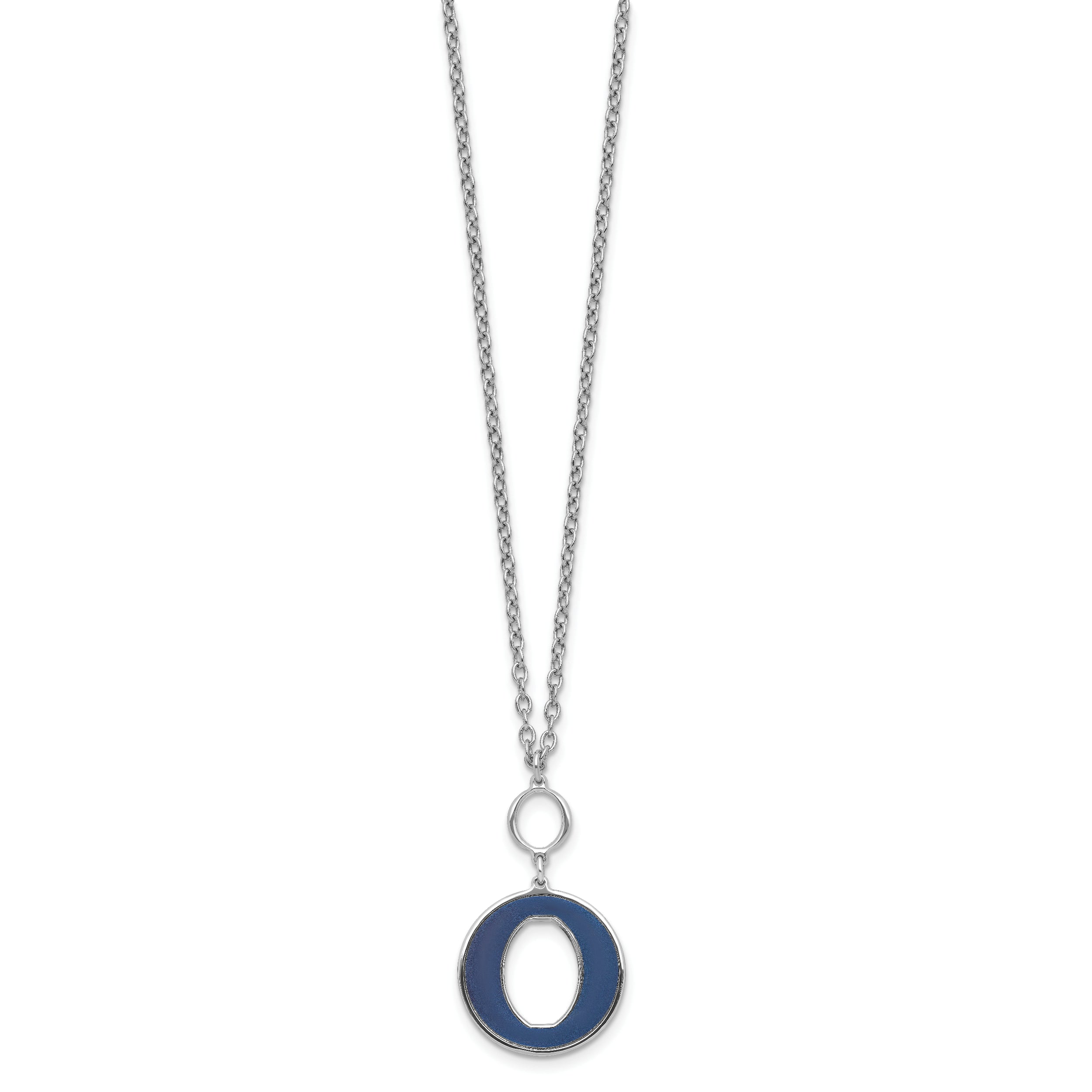 Sterling Silver Rhodium-plated 18in w/2in ext Blue Enamel Circle Necklace