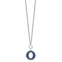 Sterling Silver Rhodium-plated 18in w/2in ext Blue Enamel Circle Necklace