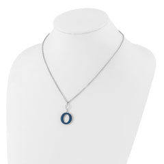 Sterling Silver Rhodium-plated 18in w/2in ext Blue Enamel Circle Necklace