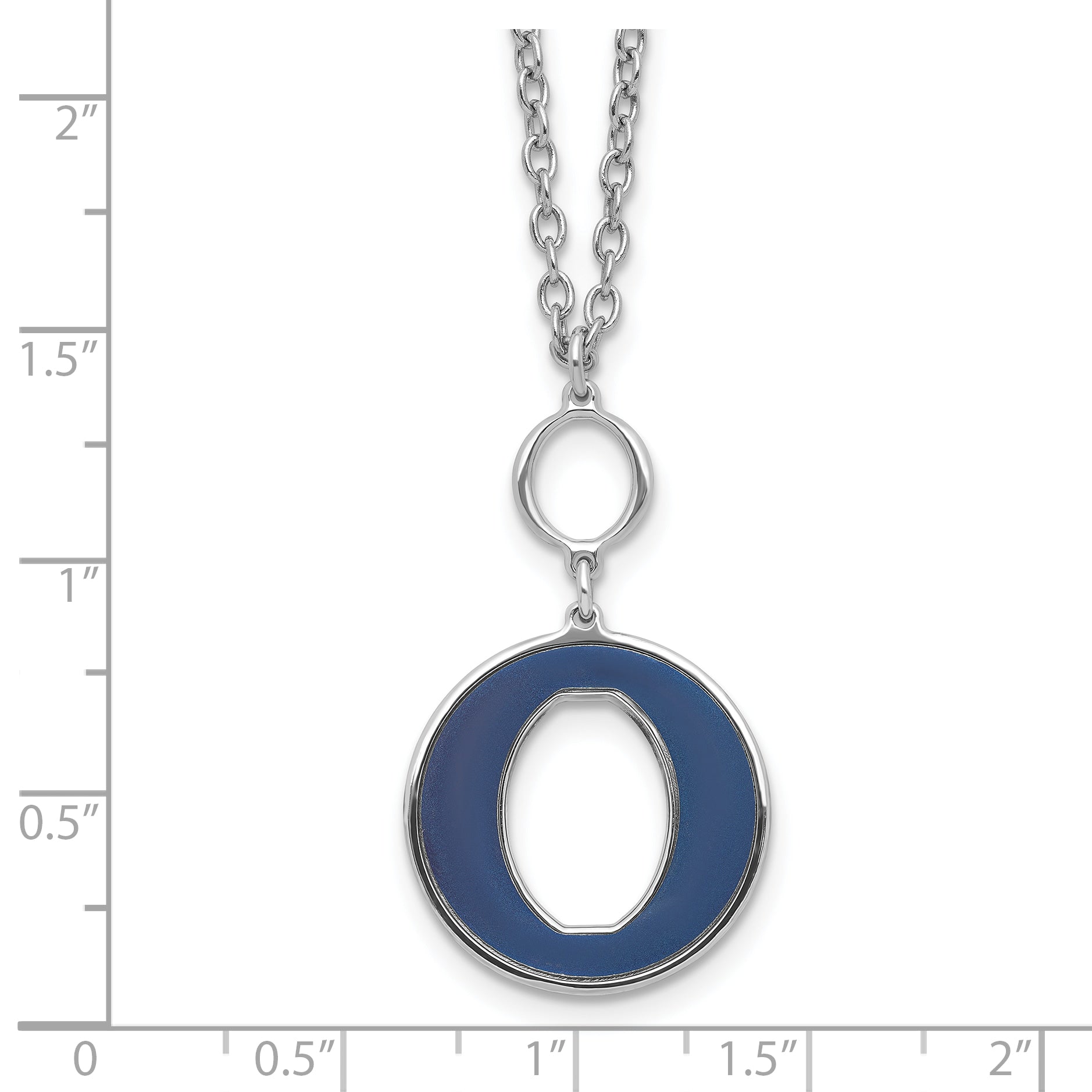 Sterling Silver Rhodium-plated 18in w/2in ext Blue Enamel Circle Necklace