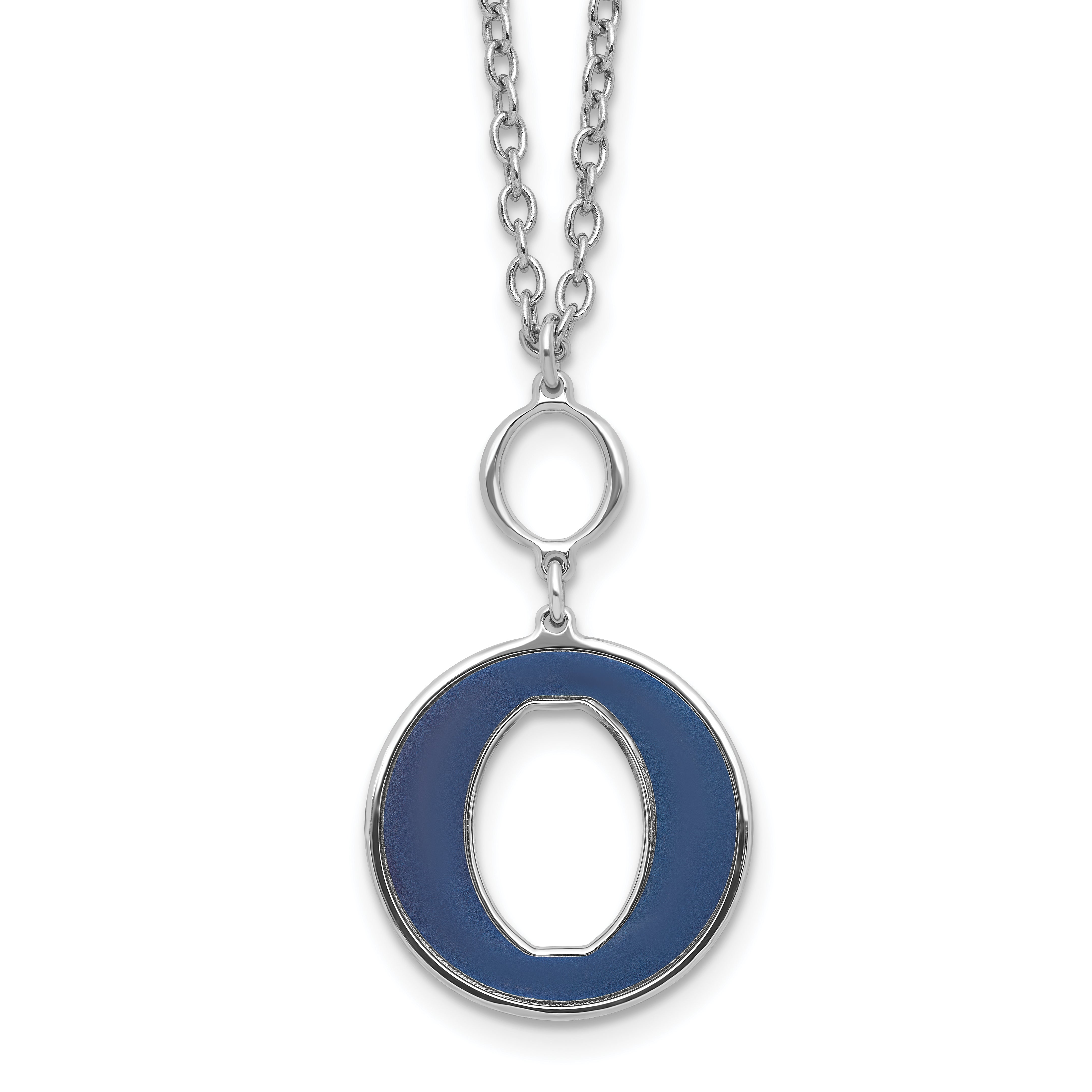 Sterling Silver Rhodium-plated 18in w/2in ext Blue Enamel Circle Necklace