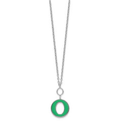 Sterling Silver Rhodium-plated 18in w/2in ext Green Enamel Circle Necklace