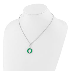 Sterling Silver Rhodium-plated 18in w/2in ext Green Enamel Circle Necklace