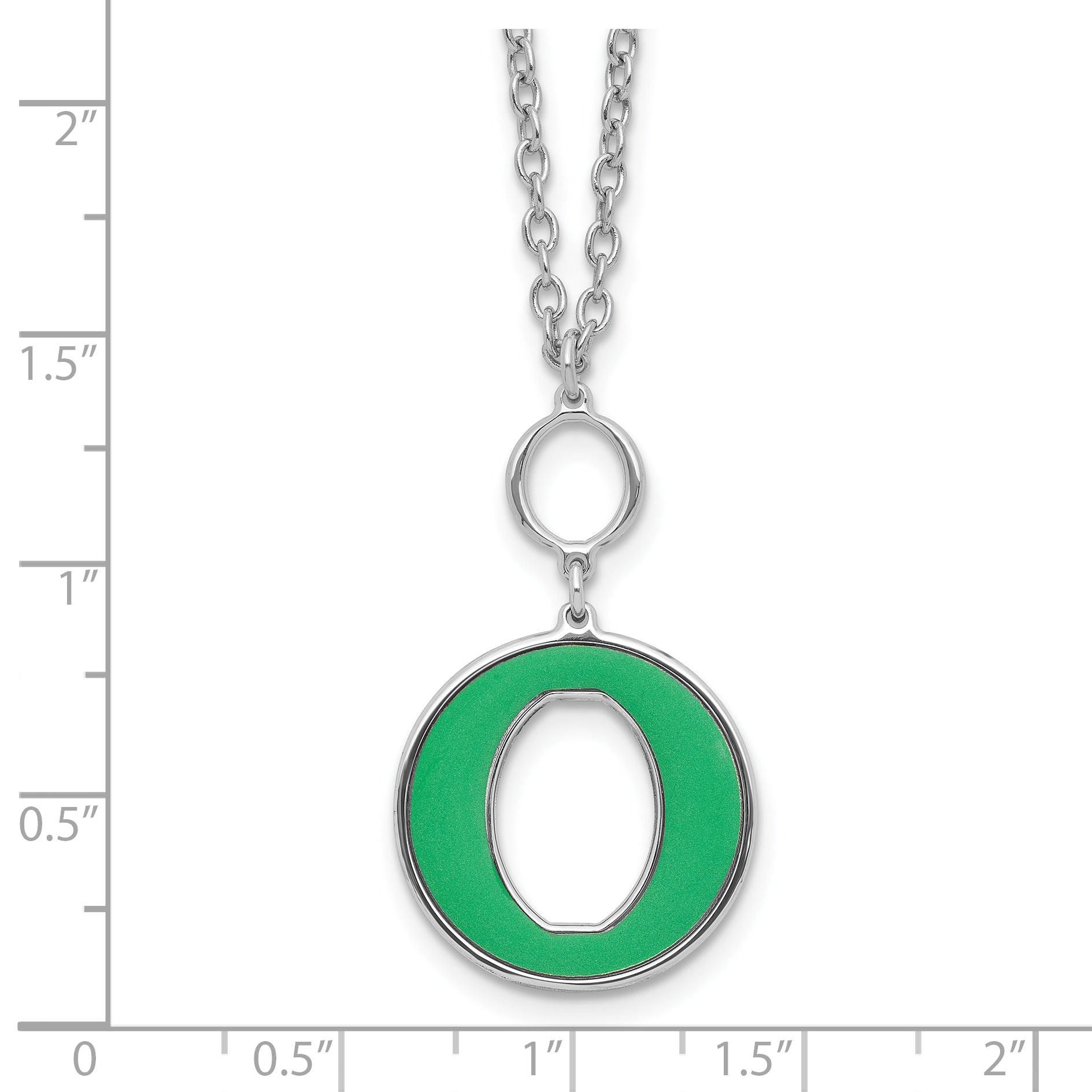 Sterling Silver Rhodium-plated 18in w/2in ext Green Enamel Circle Necklace