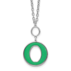 Sterling Silver Rhodium-plated 18in w/2in ext Green Enamel Circle Necklace