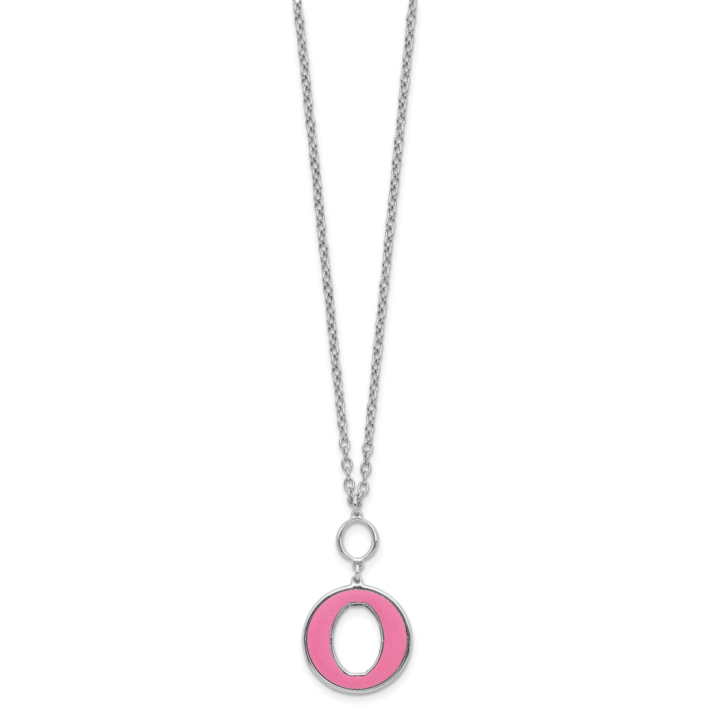 Sterling Silver Rhodium-plated 18in w/2in ext Pink Enamel Circle Necklace