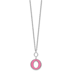 Sterling Silver Rhodium-plated 18in w/2in ext Pink Enamel Circle Necklace