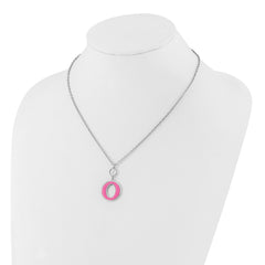 Sterling Silver Rhodium-plated 18in w/2in ext Pink Enamel Circle Necklace