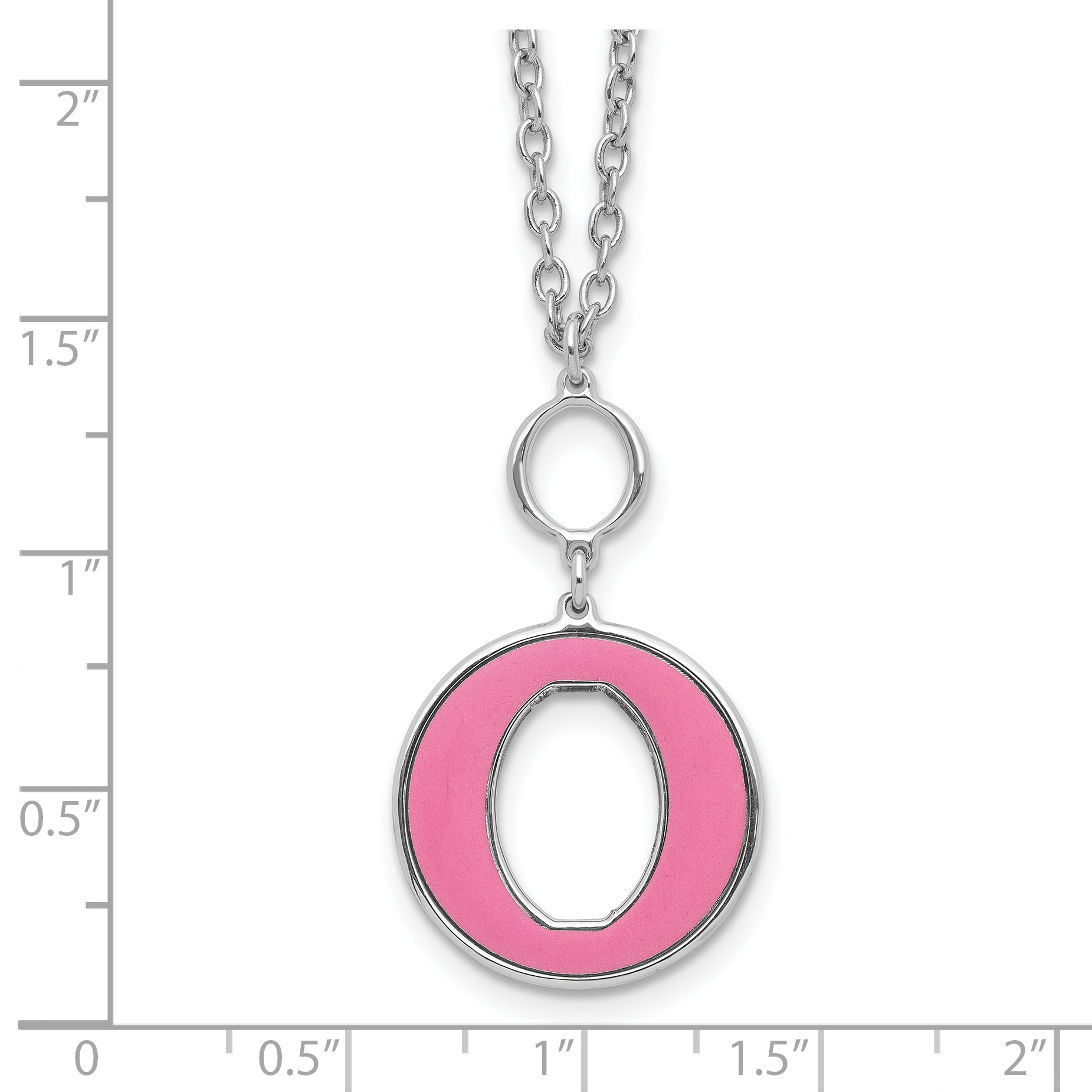 Sterling Silver Rhodium-plated 18in w/2in ext Pink Enamel Circle Necklace