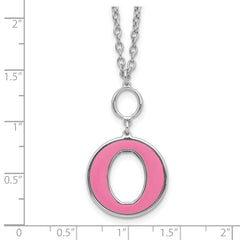 Sterling Silver Rhodium-plated 18in w/2in ext Pink Enamel Circle Necklace