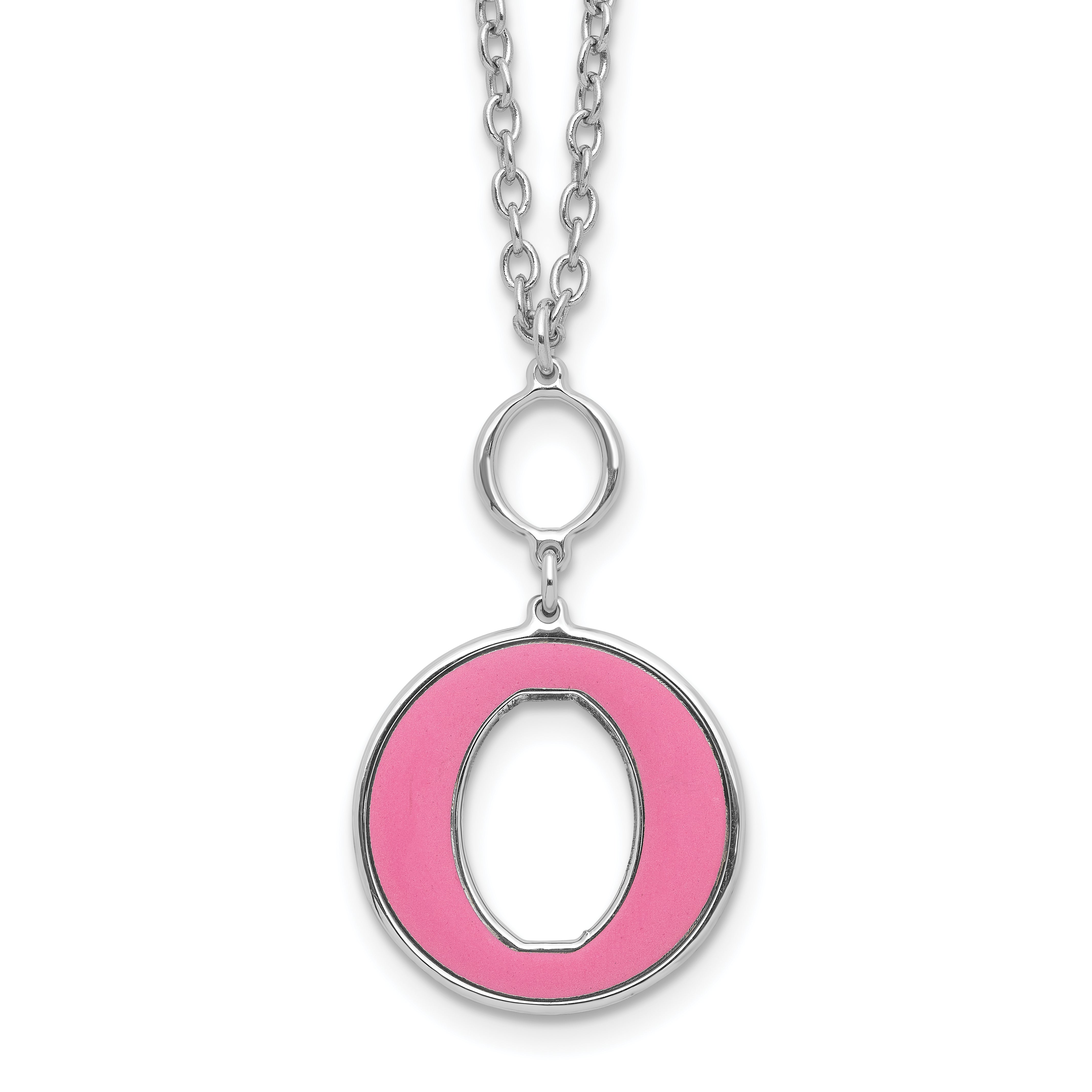 Sterling Silver Rhodium-plated 18in w/2in ext Pink Enamel Circle Necklace