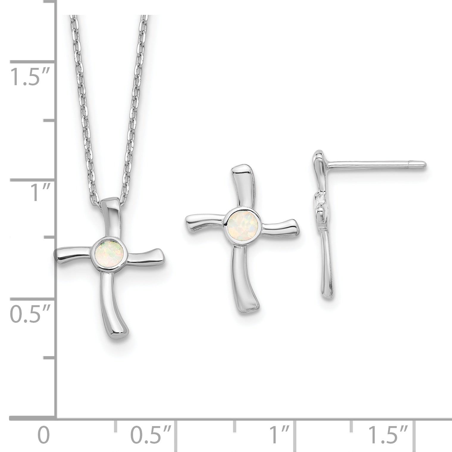 Sterling Silver RH-plated Cr.Opal Cross Earrings/16in Necklace w/2in ext Se