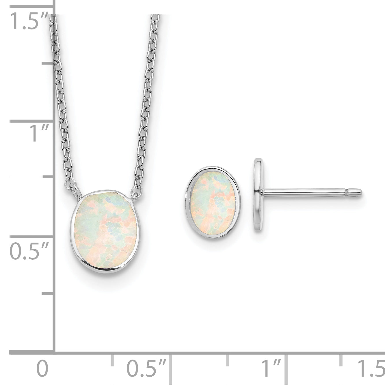 Sterling Silver RH-pl Cr.Opal Oval 16in Necklace w/1.75 ext/Earring Set