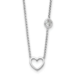 Sterling Silver Rhodium-plated CZ & Heart w/ 2in Ext. Children's Necklace