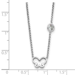 Sterling Silver Rhod-plated CZ & Butterfly w/ 2in Ext. Children's Necklace