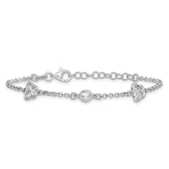 Sterling Silver Rhodium-plated CZ Butterfly w/1in Ext. Children's Bracelet