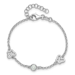 Sterling Silver Rhodium-plated CZ Butterfly w/1in Ext. Children's Bracelet