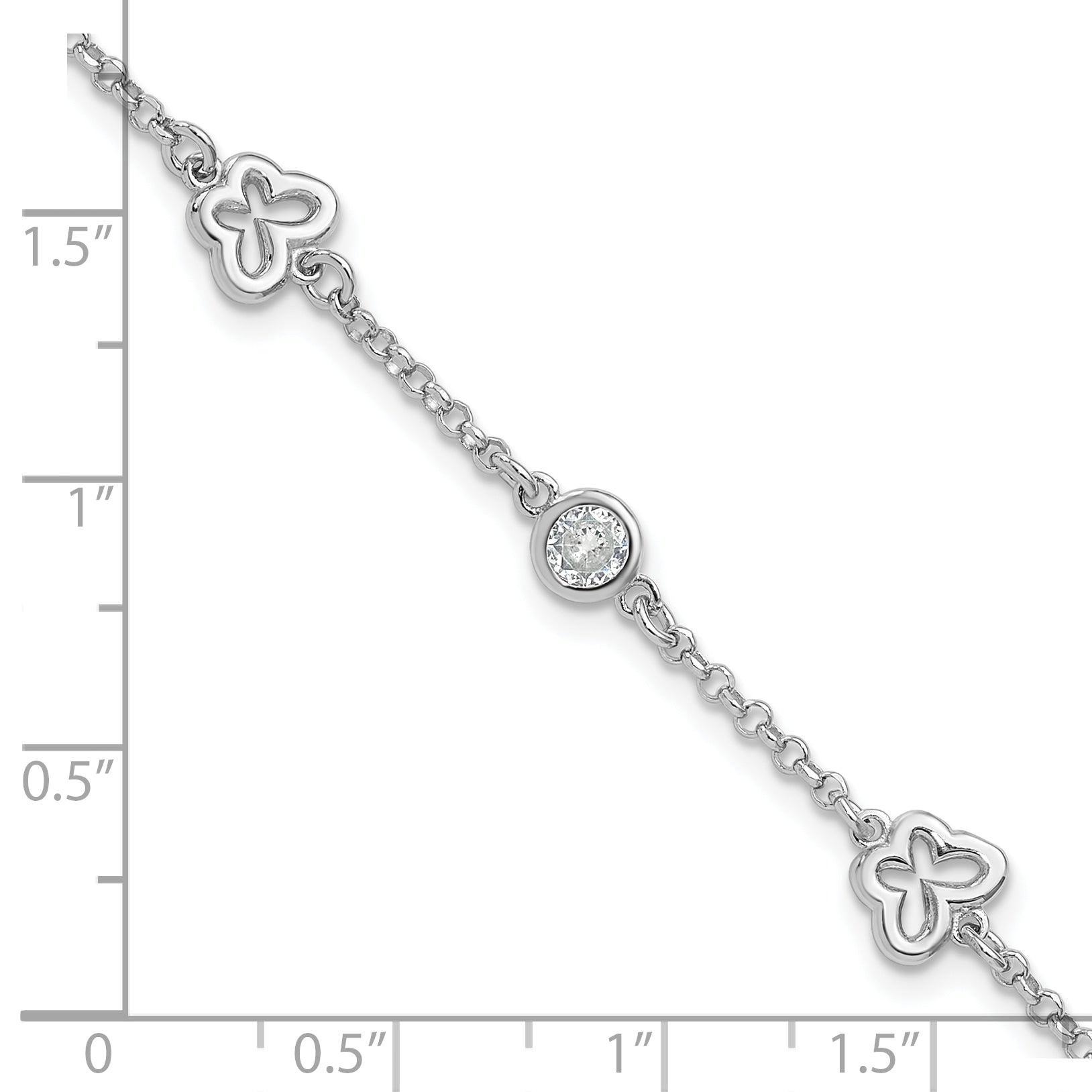 Sterling Silver Rhodium-plated CZ Butterfly w/1in Ext. Children's Bracelet