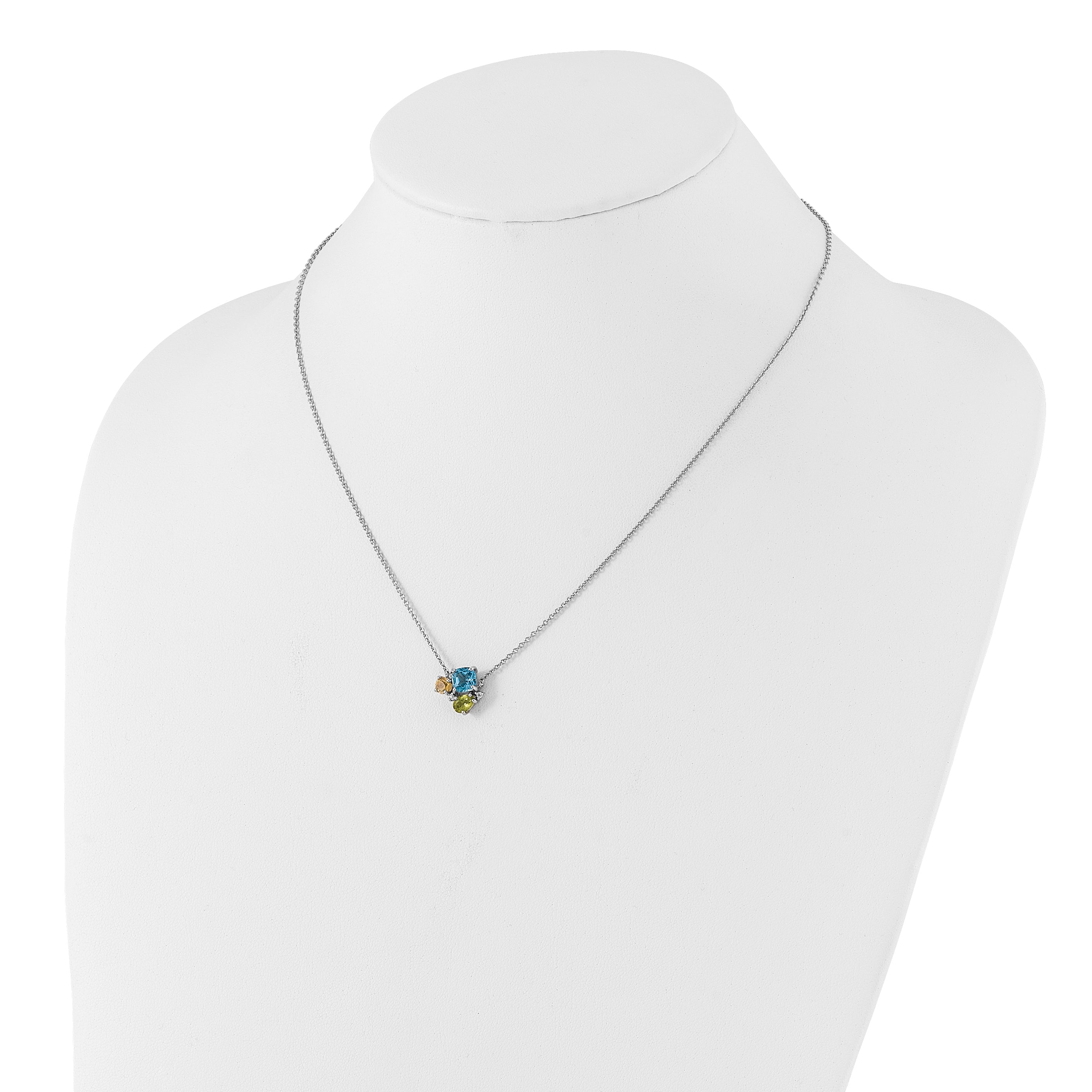 SS Rhodium Lt. Swiss BT/White Topaz/Peridot/Citrine 18in Necklace