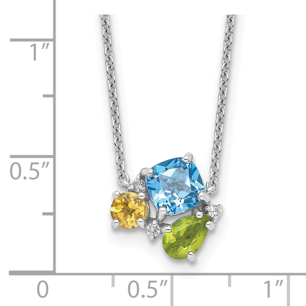 SS Rhodium Lt. Swiss BT/White Topaz/Peridot/Citrine 18in Necklace