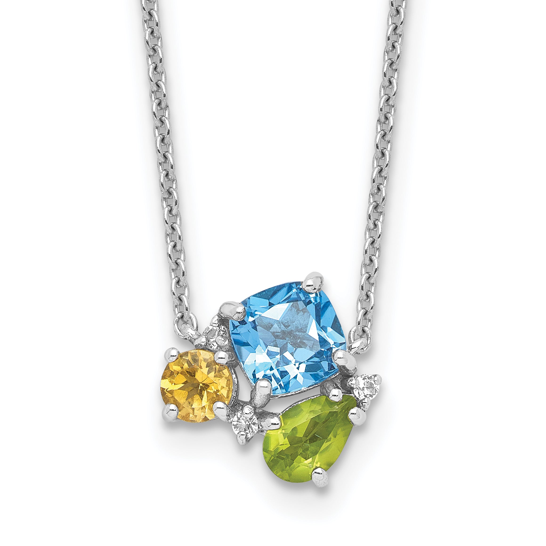 SS Rhodium Lt. Swiss BT/White Topaz/Peridot/Citrine 18in Necklace