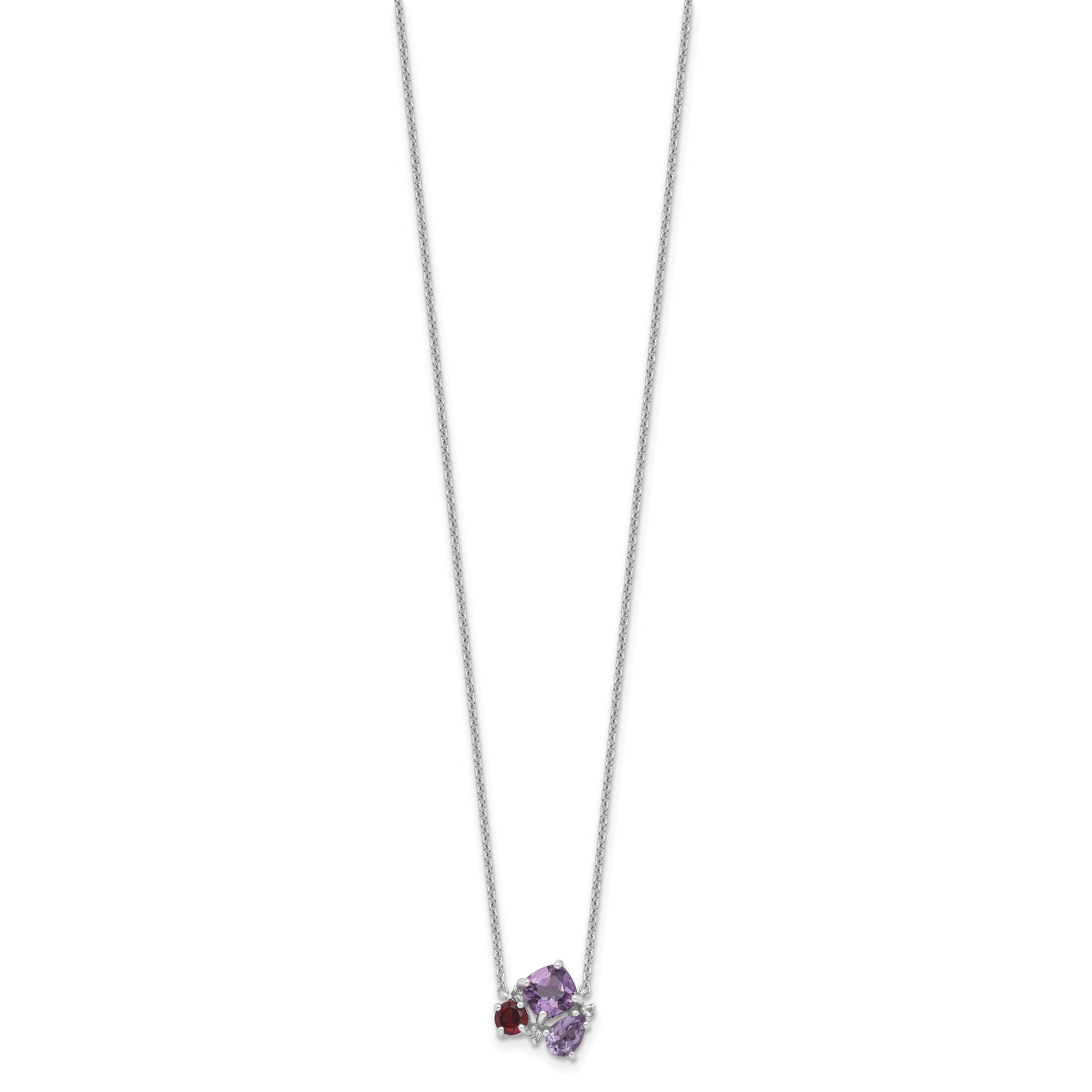 SS Rhodium Amethyst Pink Quartz/Garnet/ Wht Topaz 18in Necklace