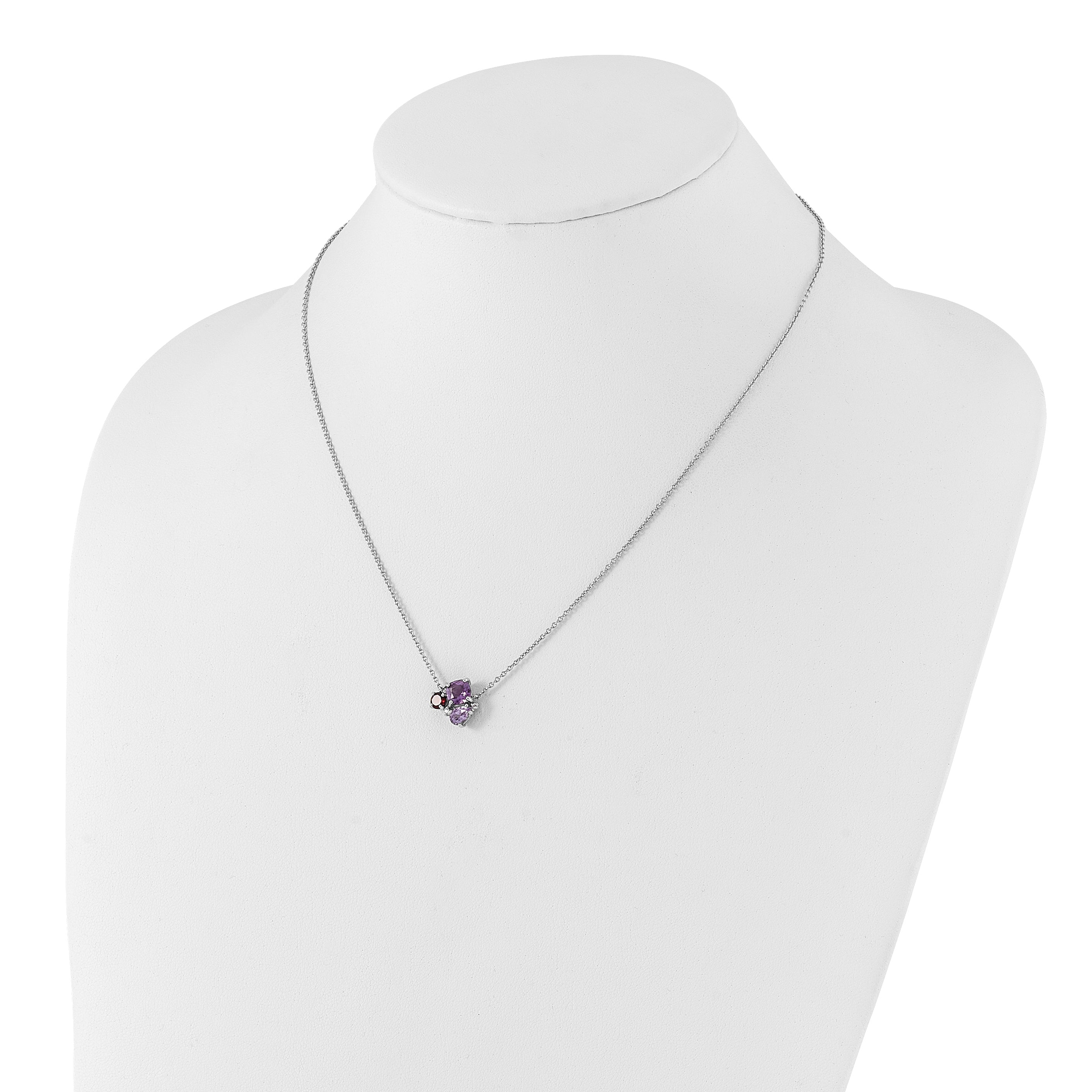 SS Rhodium Amethyst Pink Quartz/Garnet/ Wht Topaz 18in Necklace