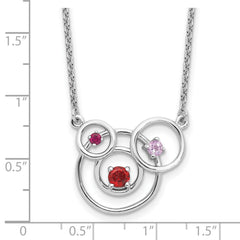 Sterling Silver Polished Amethyst, Garnet and Pink Tourmaline Circles with 2 Inch Extension Necklace