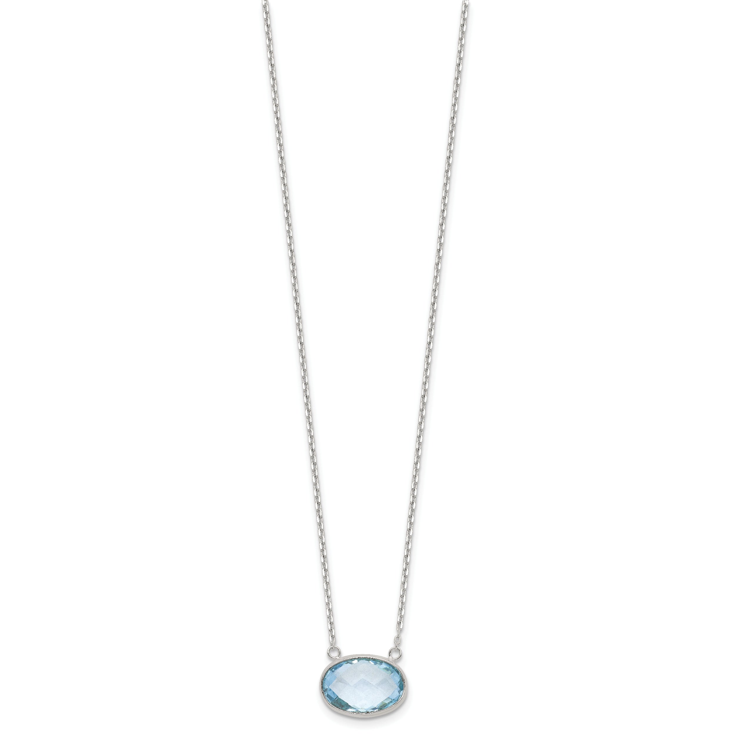 Sterling Silver Polished Oval Blue Topaz 17in w/.5in ext Necklace