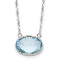 Sterling Silver Polished Oval Blue Topaz 17in w/.5in ext Necklace