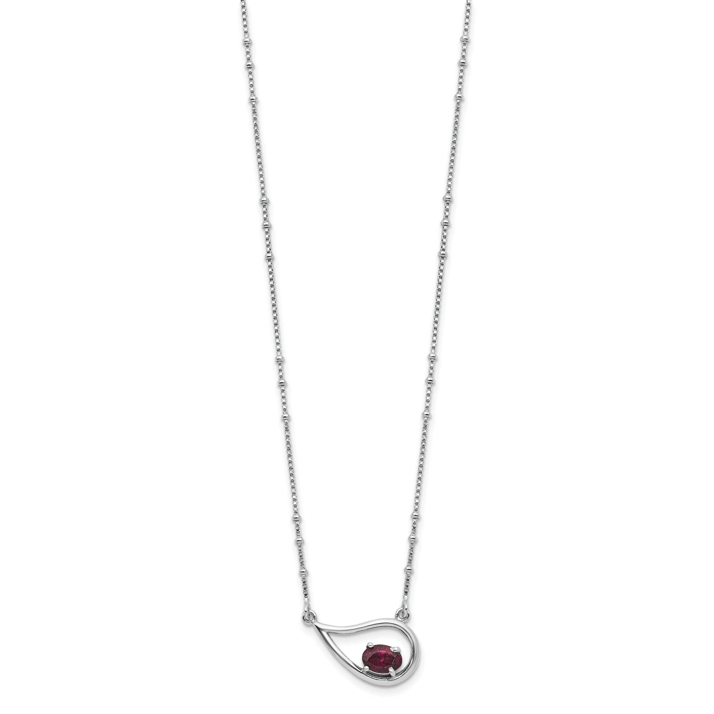 Sterling Silver Rhod-pltd Teardrop Rhod. Garnet 16in w/2in Ext Necklace