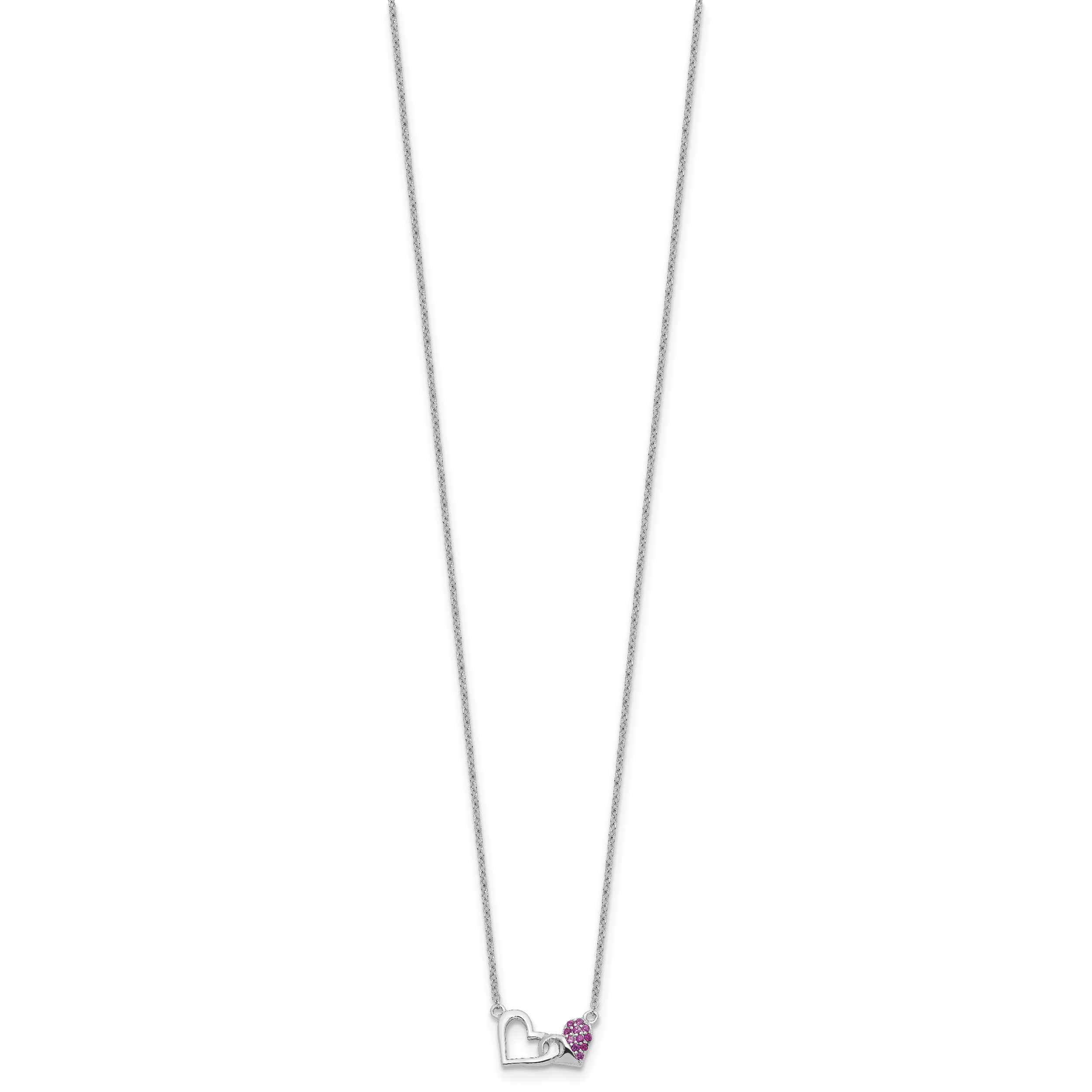 Sterling Silver Rhodium-plated with Pink CZ Hearts 16in w/2in ext Necklace