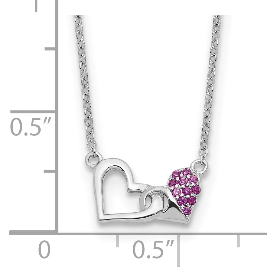 Sterling Silver Rhodium-plated with Pink CZ Hearts 16in w/2in ext Necklace