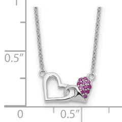 Sterling Silver Rhodium-plated with Pink CZ Hearts 16in w/2in ext Necklace