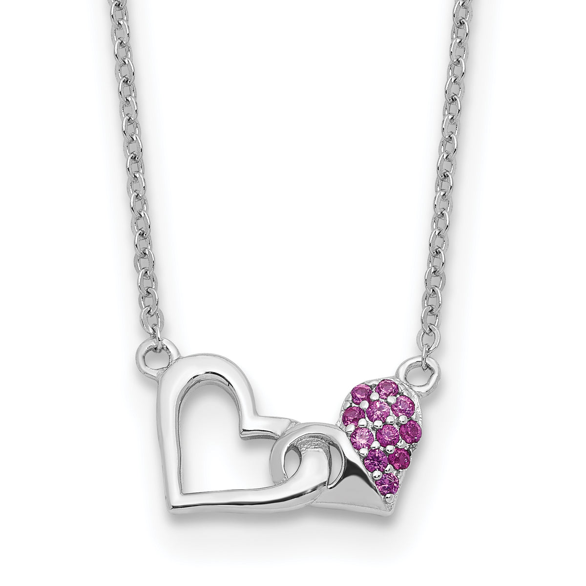 Sterling Silver Rhodium-plated with Pink CZ Hearts 16in w/2in ext Necklace