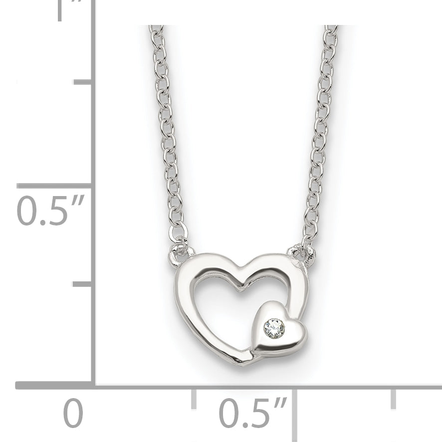 Sterling Silver E-Coating CZ Heart 16in w/2in ext Necklace