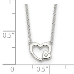 Sterling Silver E-Coating CZ Heart 16in w/2in ext Necklace