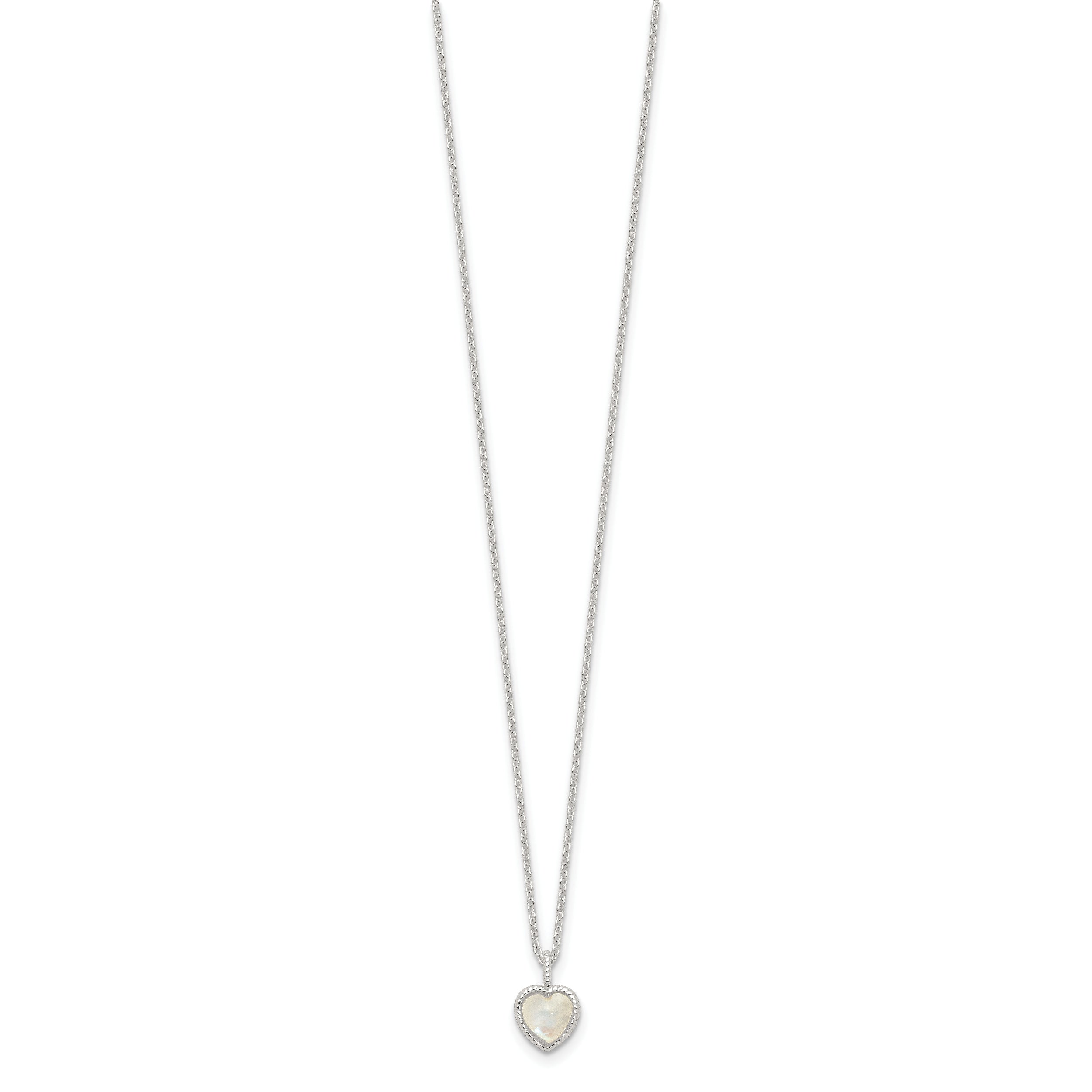 Sterling Silver E-coated Moonstone Heart 18in w/2in ext Necklace