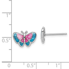 Sterling Silver Rhodium-plated Madi K Polished Pink & Blue Enameled Butterfly Children's Post Earrings